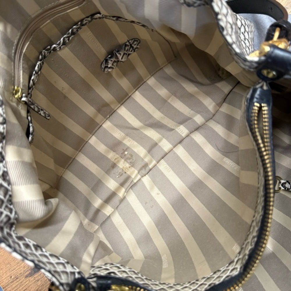 Brahmin Elisa Snake Lizard Print Black White Gold Lock Tassel Hobo Shoulder Bag - Picture 10 of 10